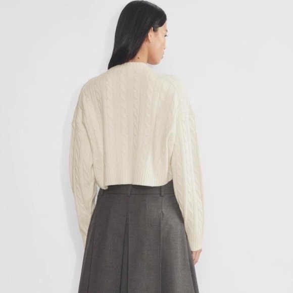 Aritzia Sunday Best Peggy Cable Knit Cropped Sweater Cream Wool Blend - Picture 2 of 6